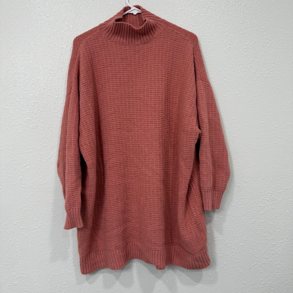 Basin Range Mock Neck Textured Knit Oversized‎ Tunic Sweater Coral XL